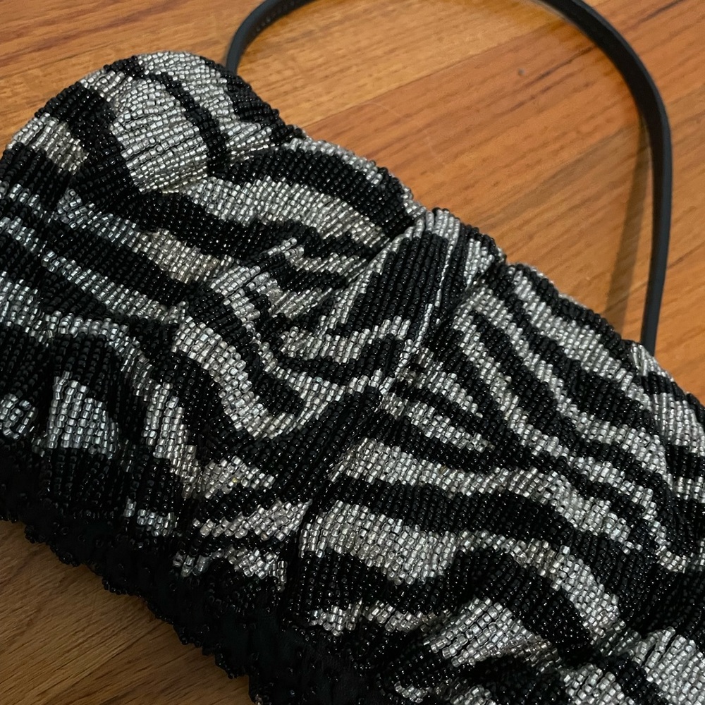 STAUD Bean Sequin Beaded Zebra Bag